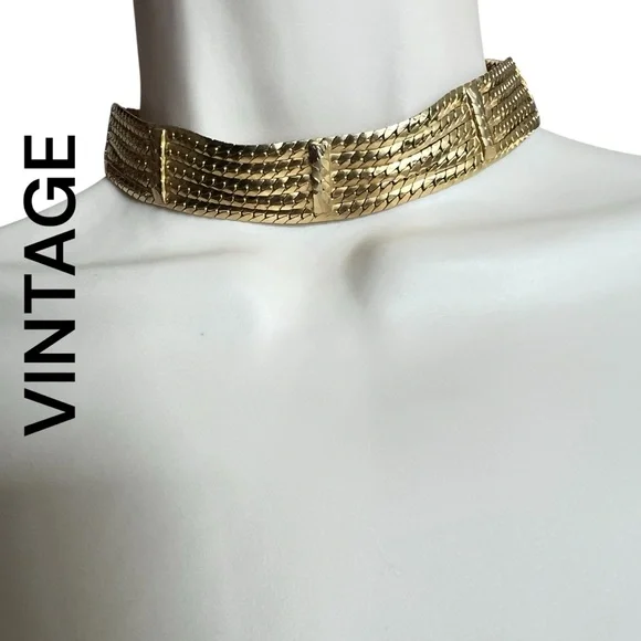 70s Gold-tone Choker Necklace Vintage - Picture 3 of 14